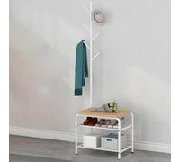 Freestanding Coat Rack with Shoe Bench & Side Table, Slish Hall Tree for Entryway & Bedroom, Hat & Coat nizer in White, Space-Saving Sto Solut