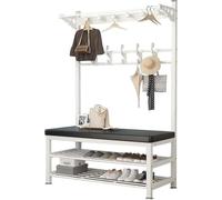 Freestanding Coat Rack with Shoe Rack and Bench for Industrial-Style Entryway Organization