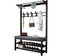 Freestanding Coat Rack with Shoe Rack and Bench for Industrial-Style Entryway Organization