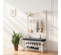 Freestanding Coat Rack with Shoe Sto Bench Entryway Hall Tree with 9 Hoo Upholstered Padded Seat & Shelf Space-Saving nizer for Home (Black 100cm)