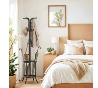 Freestanding Coat Rack with Umbrella Holder, Black