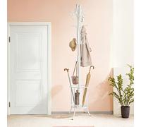 Freestanding Coat Rack with Umbrella Holder, White