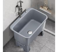 Freestanding Commercial Mop Sink, Plastic Mop Sink Service Basin with Drain | Large-Capacity Deepening Laundry Room Slop Sink Utility Mop Bucket,with faucet Set(Light Gray,60*40*46.5 cm)