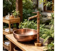 Freestanding Copper Water Post with Faucet for Outdoor Irrigation, Vertical Cylindrical Standing Spigot Garden Hydration Source