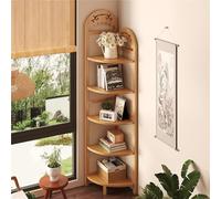 Freestanding Corner Bookshelf, 5 Tier Rattan Shelf Organizer for Apartment, Living Room, Bedroom