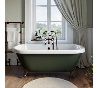Freestanding Dark Green Double Ended Roll Top Bath with Bronze Feet 1515 x 740mm - Park Royal