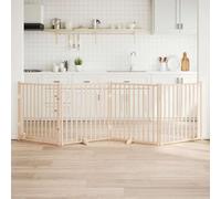 Freestanding Dog Gate with Door, Foldable 4 Panels, 320 cm Solid Fir Wood, Arched Top, Pet Barrier for Living Room, Kitchen, Stairs, Small to Medium Dogs