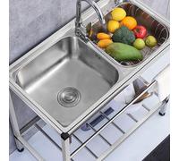 Freestanding Double Basin Hand Wash Sink with Hot and Cold Tap for Kitchen and Restaurant Use