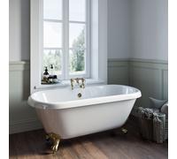 Freestanding Double Ended Roll Top Bath with Brushed Brass Feet 1515 x 740mm - Park Royal
