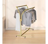 Freestanding Double Rod Heavy Duty Clothing Rack for Hanging Clothes, Portable Garment Rack with Wheels for Bedroom, Closet, Retail Store Display