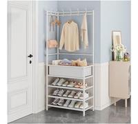 Freestanding Entryway Coat Rack with 6 Hooks & 3-Tier Shoe Storage Versatile Garment with Basket for Bedroom or Hallway - White 60cm