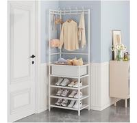 Freestanding Entryway Coat Rack with 6 Hooks & 3-Tier Shoe Stylish White Garment Rack with Basket for Bedroom & Hallway Storage Solutions 40cm Size
