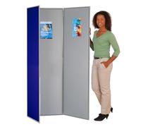 Freestanding Folding 3 Panel Office/Room Divider, 1800 x 1800 mm, Royal Blue/Grey, Double-sided Pinboard, Display Exhibition Concertina Screen, Ideal for School, Office, Library