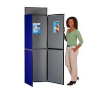 Freestanding Folding 6 Panel Exhibition Display Kit, Lightweight, Double -Sided Pinboard, Royal Blue/Dove Grey Felt Fabric, Black PVC Frame with a Clip on Header - Ideal for School, Office, Info Hub