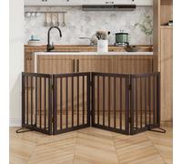 Freestanding Folding Dog Gates with Support Feet House Pet Gate for Dogs Free Standing Doggie Gate for Indoors,Wooden Dog Gate for Stairs,Rejas para Perros,Extra Wide Dog Gate 24" Height-4 Panels