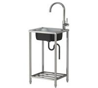 FreeStanding Garden Sink Utility Outdoor Sink Stainless Steel Commercial Kitchen Single Bowl Industrial Sinks Portable Mobile Wash Basin with Storage Shelf for Garage/Laundry/Camping