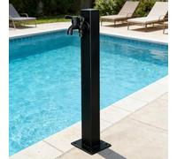 Freestanding Garden Water Tap Pedestal with Handheld Sprayer, Weatherproof Black Water Column Faucet for Dog Bathing and Lawn Care, Vertical Outdoor Water Hydrant