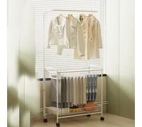 Freestanding Garment Rack with Casters 3 Tier Trouser Hanger Storage Movable Clothes for Bedroom Multifunctional Slacks Rack 12 Pieces (White)
