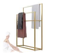 Freestanding Gold Towel Holder Stand with 2 Arms for Bathroom Pool Area Bedroom Kitchen Metal Towel Rack Shelf (Gold 75 x 20 x 110 cm)