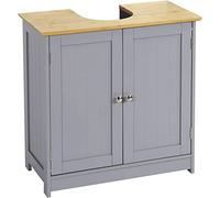 Freestanding Grey Wooden Bathroom Cabinet with Shelf Under Sink Storage Unit Basin Cupboard 60 x 60 x 30 cm Space Saving Design
