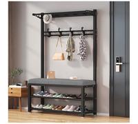 Freestanding Hall Tree with Bench & Shoe Storage Large 2 Tier Coat Rack with Hooks Entryway for Mudroom & Bedroom Stylish Black Design (L80*W32CM/L31.4*W12.5IN)
