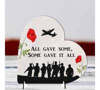 Freestanding Heart Remembrance Keepsake Gift Plaque - Sentimental Military Tribute Sign with Lest We Forget & Poppies Design (MDF Wood - Indoor use only, Large - 190mm x 185mm)