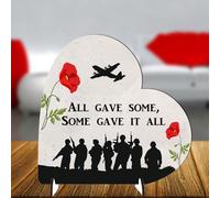 Freestanding Heart Remembrance Keepsake Gift Plaque - Sentimental Military Tribute Sign with Lest We Forget & Poppies Design (MDF Wood - Indoor use only, Small - 85mm x 80mm)