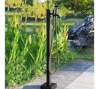 Freestanding Hose Stand with Dual Faucet for Outdoor Garden - Durable Stainless Steel Water Column Dispenser for Easy Hose Access