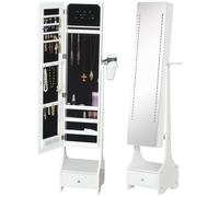 Freestanding Jewellery Mirror Armoire MDF White 158H x37W x30Dcm LED Lights Slim