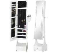 Freestanding Jewellery Mirror Armoire MDF White 158H x37W x30Dcm LED Lights Slim