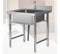 Freestanding Kitchen Sink Commercial 304 Stainless Steel Sink Units, Handmade Outdoor Indoor Utility Basin for Garage, Catering, Restaurant, Camping, Laundry Room, Workshop, Included Faucet