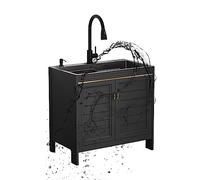 Freestanding Kitchen Sink,Free Standing Utility Sink Commercial Sink Black Kitchen Sink Kitchen Sink And Cabinet Combo With Drainer Unit And Cold And Hot Water Pipe Faucet For Kitchen Restau,Black-23