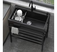 Freestanding Kitchen Sink - Stainless Steel Single Bowl for Indoor Outdoor, Utility Laundry Washing Hand Basin w/Tap, Heavy Duty Sink