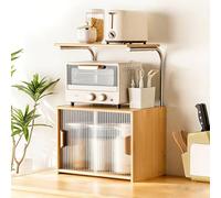 Freestanding Kitchen Storage Shelf,Multi-Function Bamboo Countertop Shelf with Glass Cabinet Door for Kitchen,Bedroom,Study