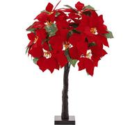 mysmartbuy.com Free-Standing LED Poinsettia Decoration - 60cm Artificial Flower Display Light with 10 Illuminated Flower Heads - Indoor Home Desktop Windowsill Table Decor