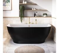 Freestanding Matt Black Back to Wall Double Ended Bath 1650 x 780mm - Manilla