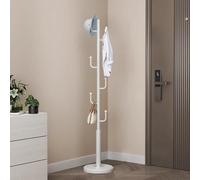 Freestanding Metal Coat Rack with 6 Hooks Sturdy Coat Tree for Entway Home & Office Easy to Assemble Hallway - Stylish White