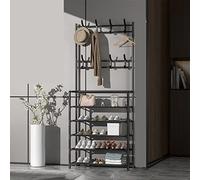 Freestanding Metal Coat Rack with Shoe Storage - 4-Tier Entryway for Coats & Shoes, 60cm Black Clothing Stand for Bedroom & Living Room