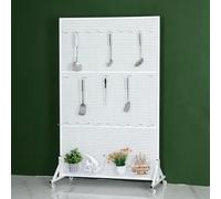 Freestanding Metal Pegboard Display Stand - Movable Organizer Rack with 20 Hooks, Ideal for Retail Craft Shows & Fairs, White (19.7x15.7x59in)