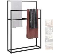Freestanding Metal Towel Rack - Adjustable Floor Standing Towel Holder for Bathroom - Stylish Towel Rail - Two (Black 85x20x110cm)