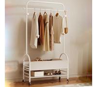 Freestanding Mobile Coat Rack with Storage Basket and Shoe Organizer - Space-Saving Solution for Living Room, Bedroom, Bathroom, and Outdoor Use in Small Spaces