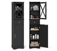 Freestanding Narrow Storage Cupboard Bathroom Tall Cabinet Gymax Black One Size