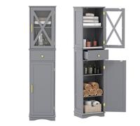 Freestanding Narrow Storage Cupboard Bathroom Tall Cabinet Gymax Grey One Size