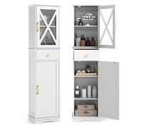 Freestanding Narrow Storage Cupboard Bathroom Tall Cabinet Gymax White One Size