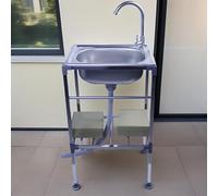 Freestanding Outdoor Camping Sinks,Mobile Single Bowl Stainless Steel Utility Sink Kitchen Commercial Sinks with Hot and Cold Faucet, Handwashing Station for Restaurant Garage
