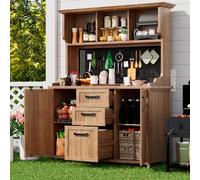 Freestanding Outdoor Cupboard with Drawers, Pegboard and Shelves, Sturdy Storage Cabinet for Kitchen, 120L x 50W x 185H cm, Natural Aosom UK