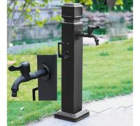 Freestanding Outdoor Garden Water Column with Double Faucet, 60CM Vertical Hose Post for Patio Irrigation and Watering - Black A