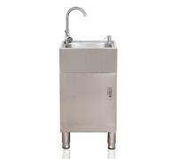 Freestanding Outdoor Kitchen Utility Sink Set with Cabinet, Stainless Steel Single Bowl Commercial Sink with Faucet and Adjustable Feet Garage Sink Load Capacity 200lb for Bars, Laundry Rooms