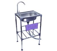 Freestanding Outdoor Single Bowl Sink,Stainless Steel Kitchen Sink, Portable Camping Sinks with Hot and Cold Faucet,Mobile Washbasin for Garden Laundry Room Backyard