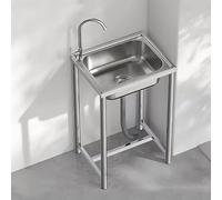 Freestanding Outdoor Sink Set - Stainless Steel Single Bowl with Hot & Cold Faucet Ideal for Kitchens Laundry Rooms & Commercial Use - & Versatile